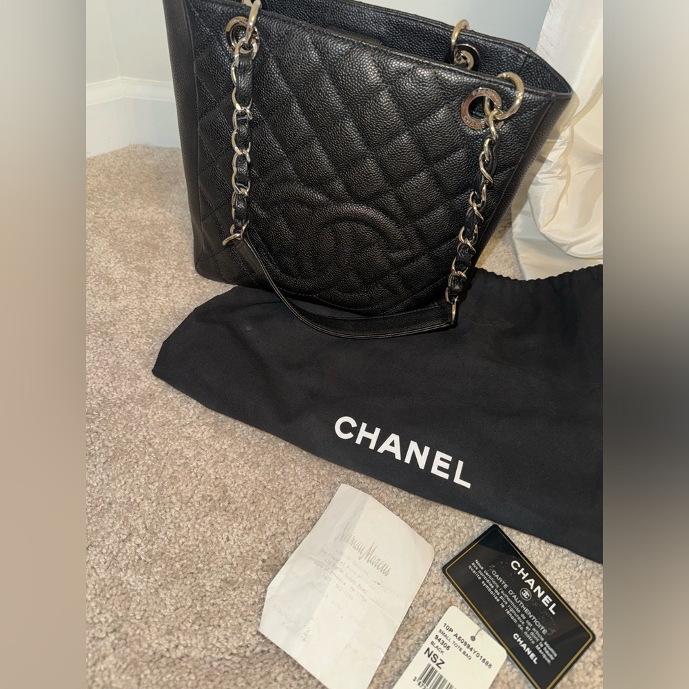 100% authentic Chanel black small shopping tote bag